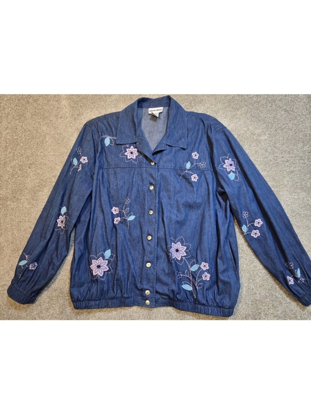 Alfred Dunner Chambray Denim Jacket Appliques Embroidered Lightweight Women's 12